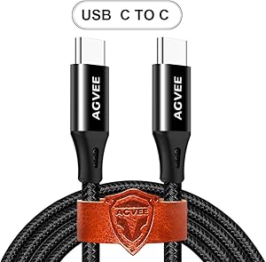 AGVEE USB-C to USB-C Cable [3 Pack 6.8ft] Braided Fast Type-C to C Charger, Support PD 60W Charging Cord for Samsung S20 S10, Pixel 4/4XL/3/3XL/2/2XL, iPad Pro 11/12.9 2018, Case Friendly, Black