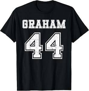 Graham Vintage Jersey Text Graphic Number 44 for Sport T-Shirt