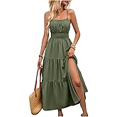 BEAUDRM Women's Boho Maxi Dress Spring Summer Wedding Guest Dress Summer Vacation Ruched Ruffle Flowy Milkmaid Sundress