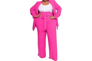 IyMoo Plus Size Suits for Women Business Open Front Long Sleeve Blazer Elastic Waist Solid Straight Leg Pant Set Suits