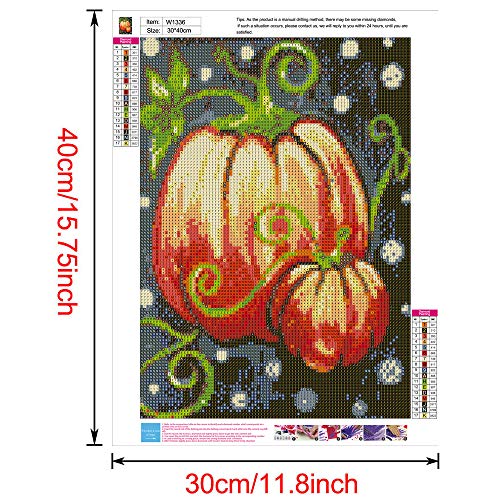 5D Diamond Painting Full Drill, 16"X12" Pumpkin Halloween DIY Diamond Painting by Number Kits, Rhinestone Crystal Drawing Gift for Adults Kids, 40x30cm Mosaic Making Art Painting for Wall Decoration