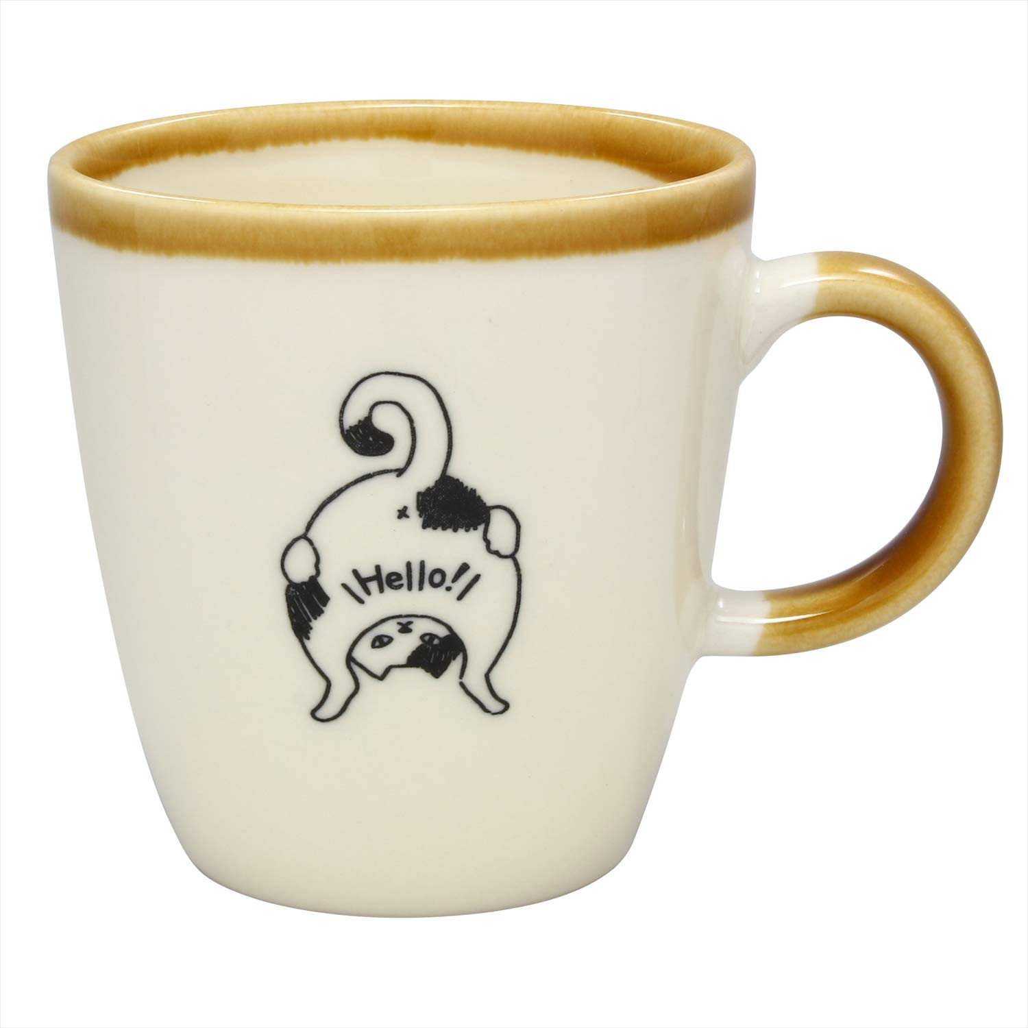 Japanese Mino Ceramic Tea Cup, 270ml Mug Cup, Made in Japan, Funny Cats - Bicolor Cat K13380