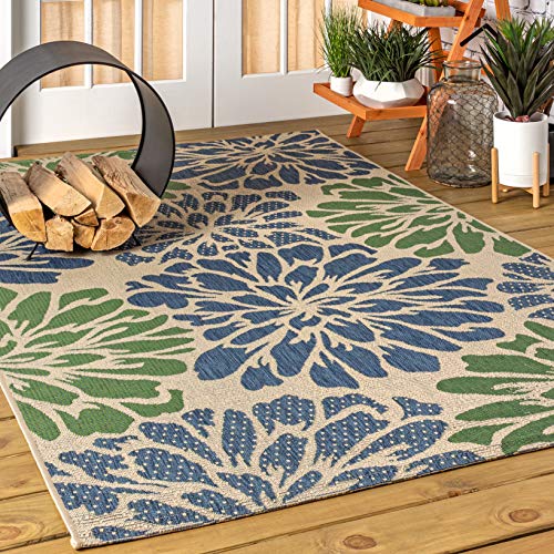Photo 1 of **DIRTY FROM TRANSPORT **JONATHAN Y Zinnia Modern Floral Textured Weave Indoor/Outdoor Navy/Green 8 ft. x 10 ft. Area Rug