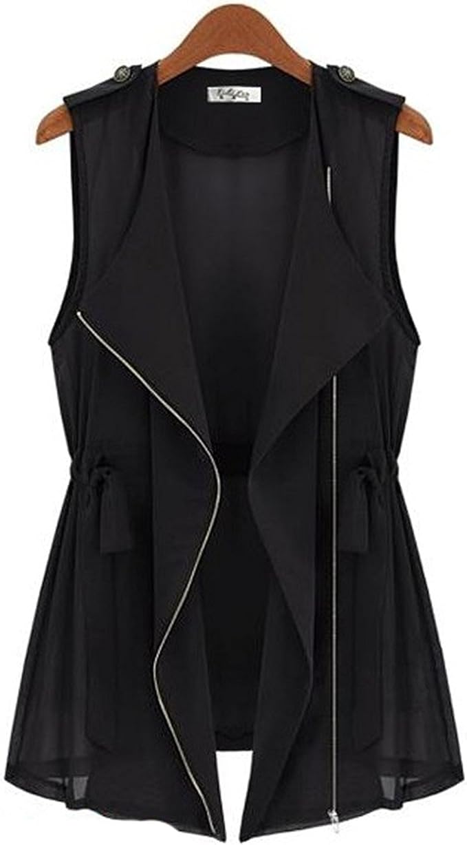 Womens Lightweight Sleeveless Open Front Hem Vest Cardigan (Black L