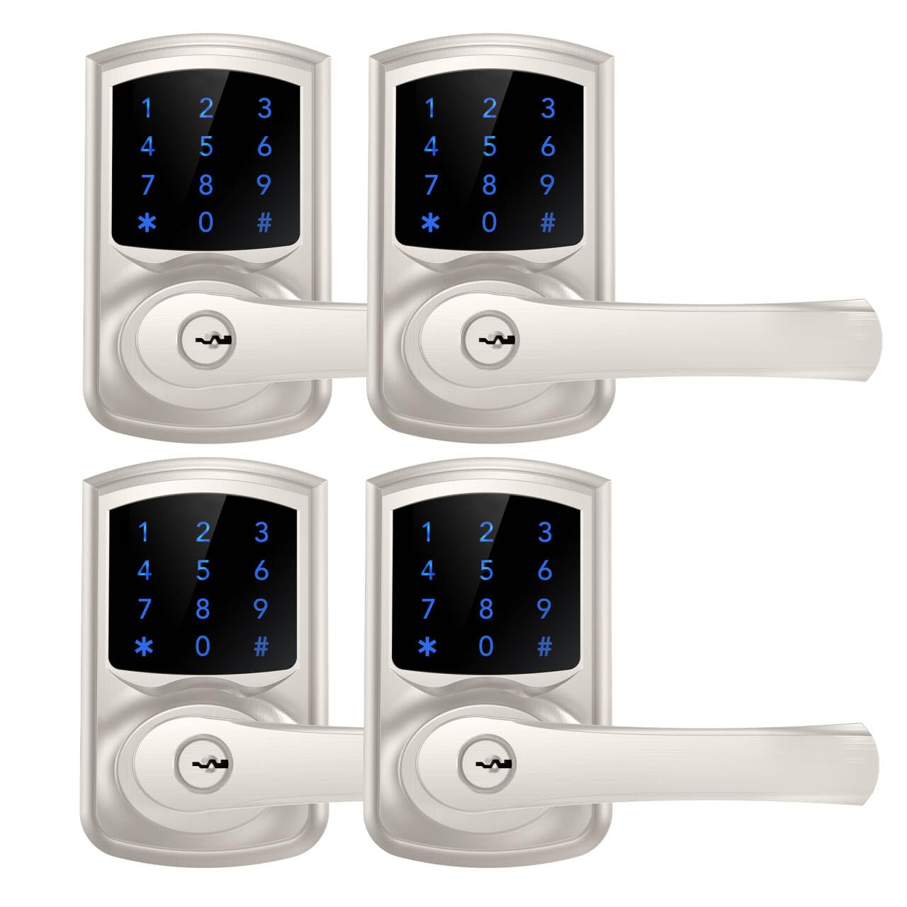 Photo 1 of HIDALIFE Keyless Entry Door Lock with Keypad and Handle for Front Doors, Touchscreen, Anti-peep Password, Auto-Locking, Satin Nickel 4 Pack