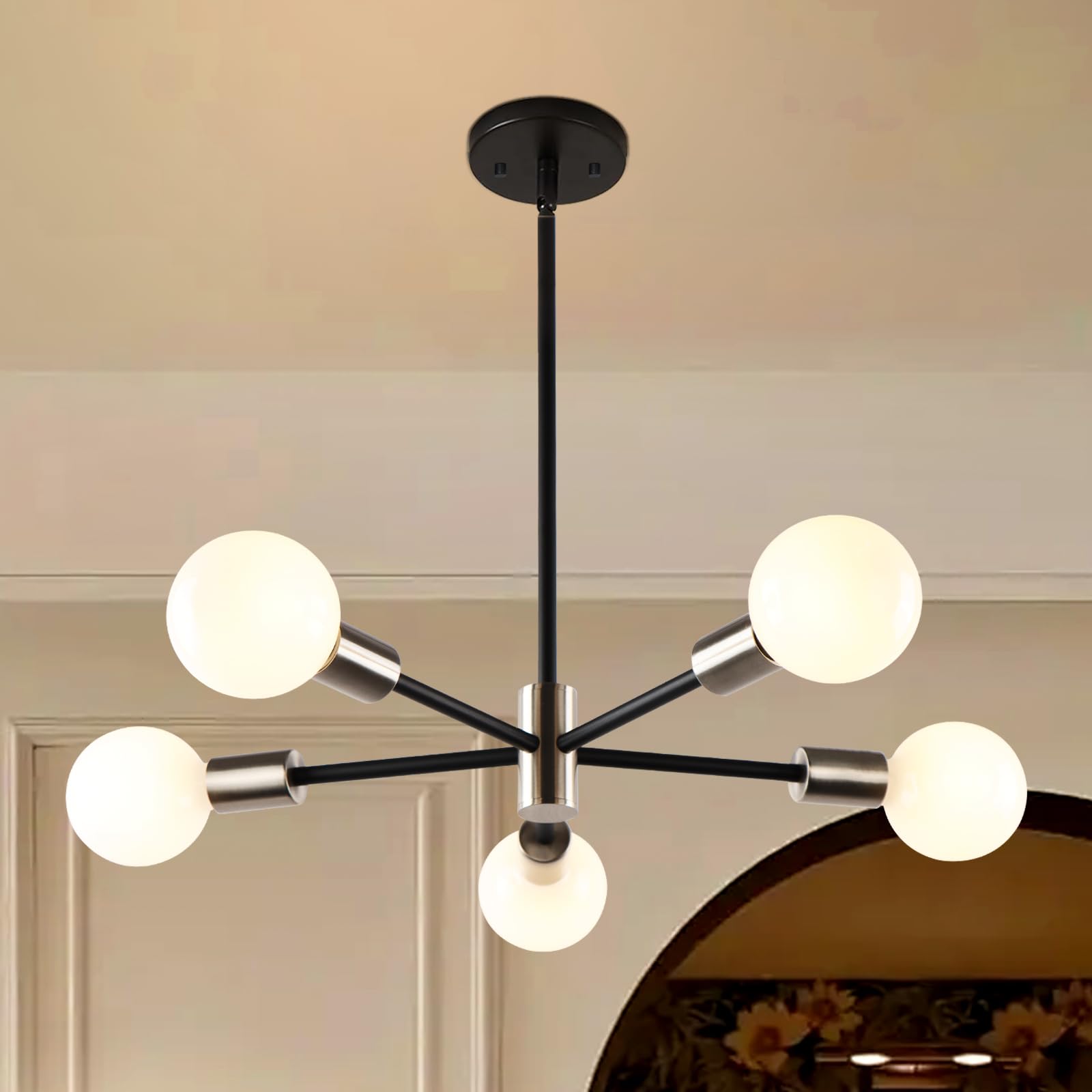 Photo 1 of Kalium 5 Light Sputnik Chandeliers for Dining Room, 42 Inch Modern Light Fixture Over Table, Height Adjustable Farmhouse Chandelier for Bedroom, Living Room, E26 Socket (Bulb Not Included)