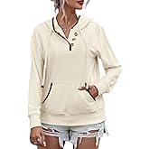 Half Hidden Women's Hoodies Casual Long Sleeve Hooded Sweatshirt Button Collar Drawstring Sweatshirt Pullover