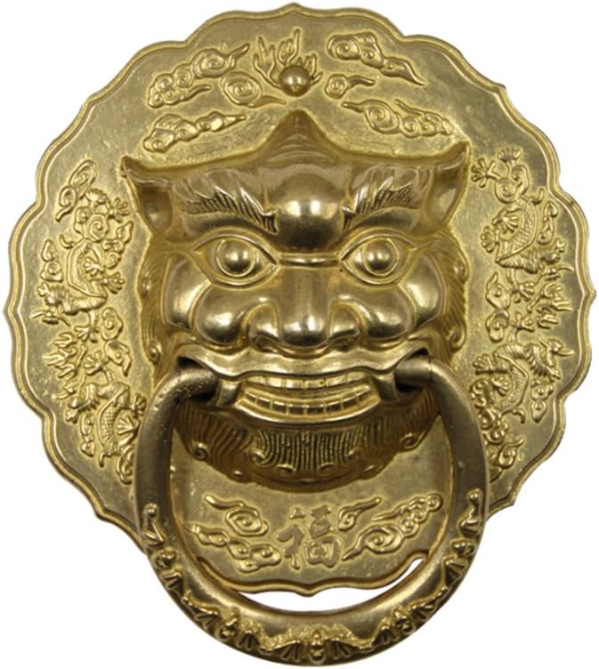 Knocker,Chinese Antique Door Knocker Brass Handle Round Door Handle Vintage Door Handle Retro Handle Antique Knocker Hardware Door Lock-E