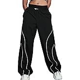 Korebow Summer Parachute Pants for Women Y2K Sweatpants Pockets High Elatic Waist Casual Sports Cargo Pants