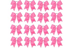 OAOLEER 16PCS 8" Large Cheer Hair Bows Ponytail Holder Elastic Band Handmade for Cheerleading Teen Girls College Sports (Hot Pink, 1 Count (Pack of 16))
