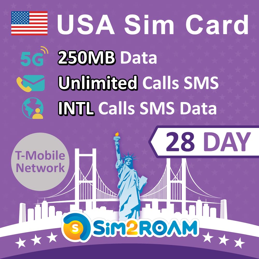 USA Ultra SIM Card | 250MB of 5G/4G High-speed Data | Unlimited Domestic US Call & Text |Unlimited Talk & SMS from US to 90+ International Destinations | Refillable! (250MB Data)