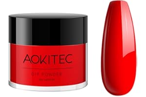 Aokitec Dip Powder Classic Red Color, Nail Dipping Powder French Powder Pro Collection System Nail Art Starter Manicure Salon DIY at Home, Odor-Free & Long-Lasting, Christmas Red Dip Powder Red, 1 Oz