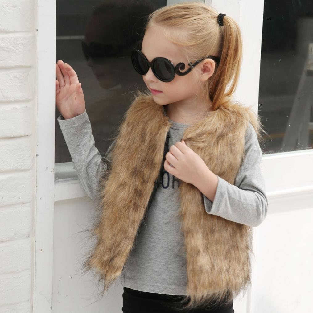 Baby Girls Faux Fur Vest Coat Kids Autumn Winter Thick Warm Outwear Cute Waistcoat: Clothing