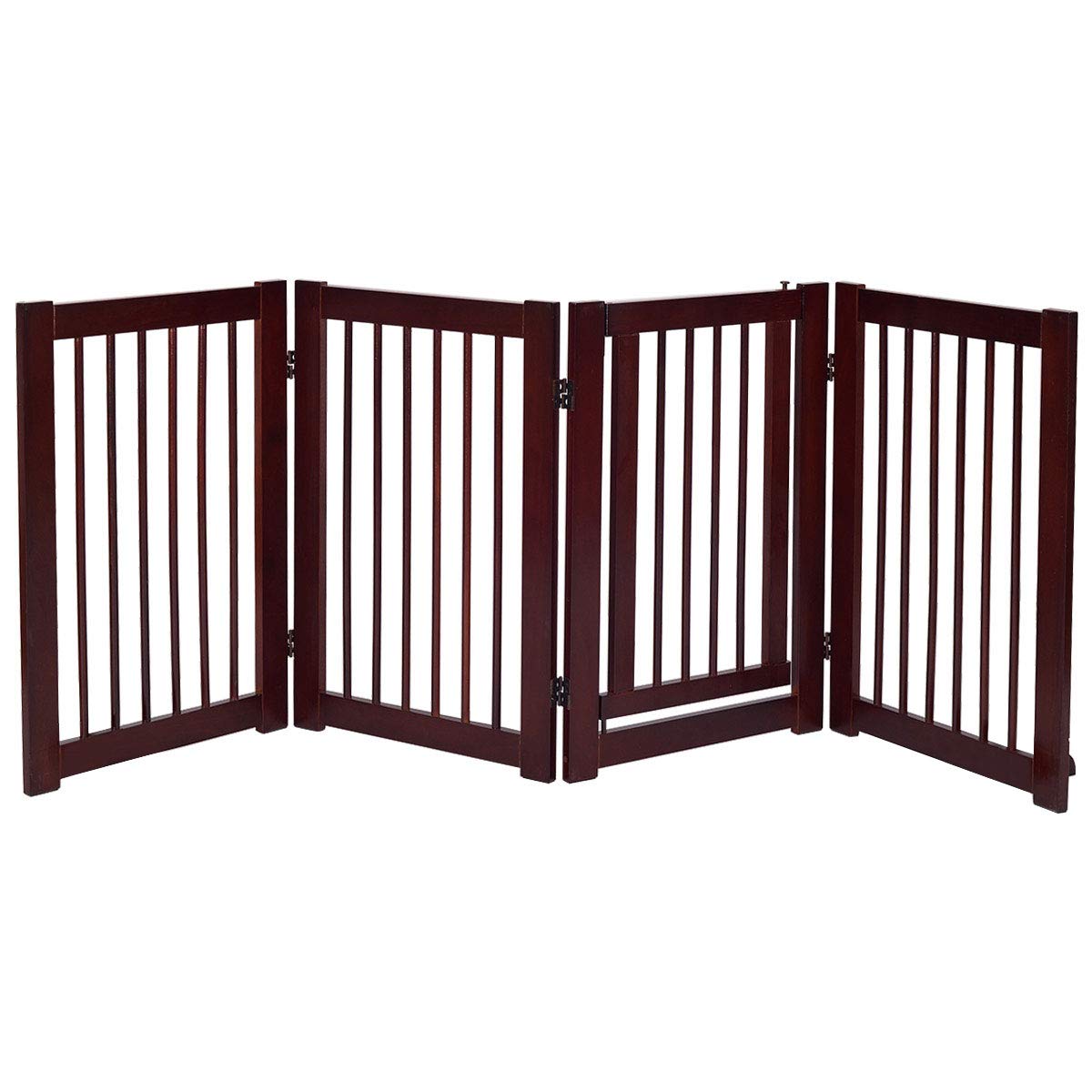 Buy Giantex Freestanding Pet Gate with Door, 30inch 4 Panels Wooden Dog