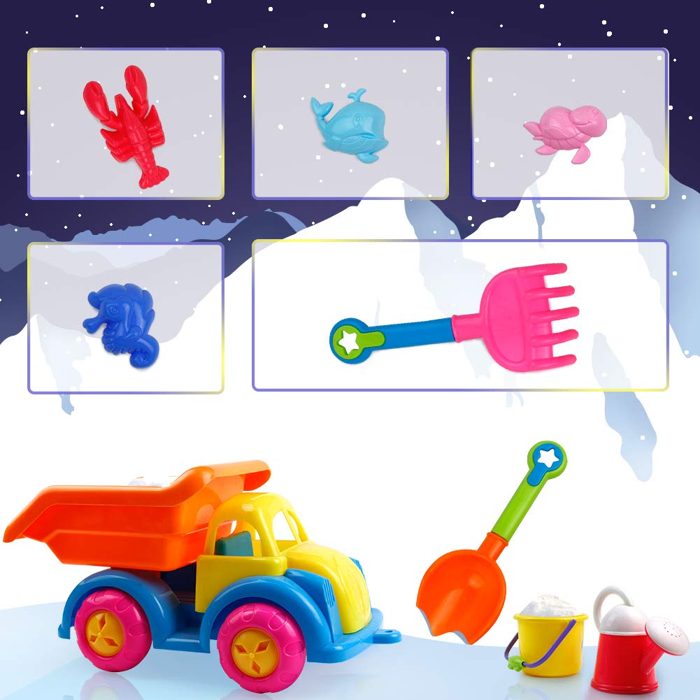 Nuheby Jeux de Plage Jouet Sable avec Jouet Voiture Camion Vie Marine Arrosoir Enfant Kit Jouets de Plage en Filet Portable Jeux Exterieur Enfant 3 4 5 Ans