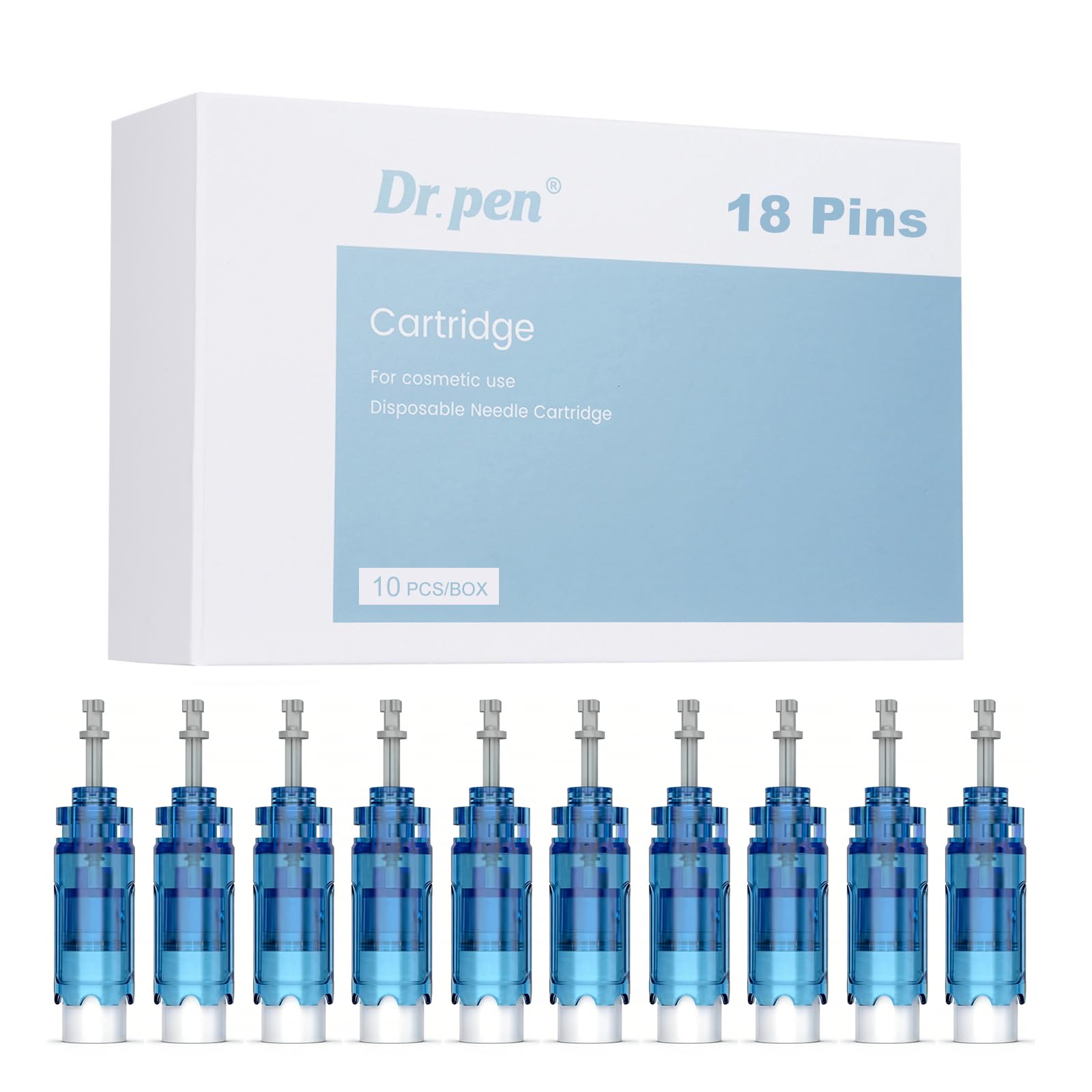 Dr.pen M8S Cartridges 18 Pins, 10Pcs Dr.pen Replacement Cartridges for Microneedling Pen M8S/A8S/A9 Model, Authentic Disposable Microneedling Cartridges (18 Pins, 10Pcs)