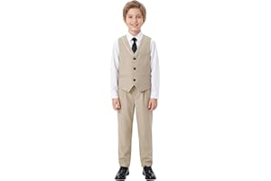 LOLANTA 4Pcs Boys Formal Suit, Kids Tuxedo Vest for Wedding Birthday Party Dress Suits with Shirt and Tie for 3-13 Years