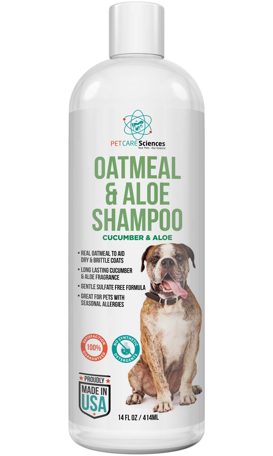 PET CARE Sciences Oatmeal Dog Shampoo and Conditioner for Sensitive Skin, with Aloe to Soothe and Replenish Dry Itchy Skin, Gentle Sulfate Free Formula, Contains Real Oatmeal, 14 Fl Oz Bottle, Made in The USA