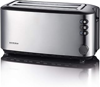 SEVERIN AT 2509 Automatik-Toaster (1.400 W, 2 Langschlitzkammern, für bis zu 4 Brotscheiben) Edelstahl/schwarz