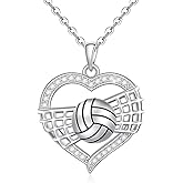 Volleyball Necklace for Women Sterling Silver Heart Volleyball Pendant Necklaces Jewelry for Birthday Christmas