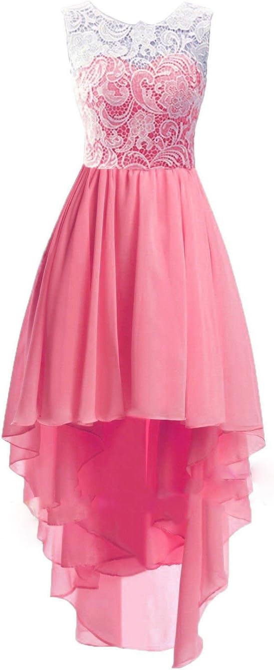 Charm4you Hi Low Lace Chiffon Flower Girls Dresses for Wedding Kids Pageant Communion Birthday Formal Dresses For Gils