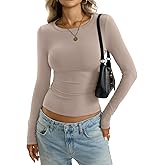 EasyGala Womens Cotton Long Sleeve Shirts Wide Round Neck Fitted Tops Basic Going Out Crop Outfits Fall Undershirts 2026