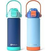 Kids Insulated Water Bottle with Pop-Open Straw & Spout 2-in-1 Lid, 18oz Leak Proof 18/8 Stainless Steel Vacuum Tumbler, BPA-Free Kids Cup For Travel School Boys Girls Toddler, 2 Packs Sea World