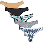 Nightaste Women's Soft Cotton Tanga Panties 5-Pack, Breathable Cheeky Bikini Sport Underwear