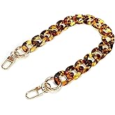 Savagrow 15.7"/40cm Vintage Acrylic Resin Chain Short Thick Resin Purse Shoulder Strap, Amber Color Leopard Print with Buckle