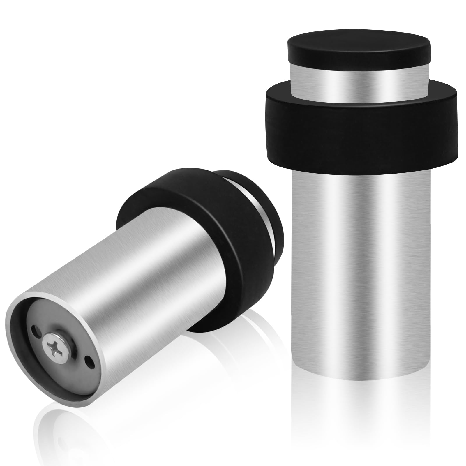 Door Stoppers, 125mm Stainless Steel Door Stops, Wall Floor Mounted Door Stopper with Rubber Bumper, Door Stop Indoor Outdoor, Doorstop for Heavy Door (Silver, 2 Pack)