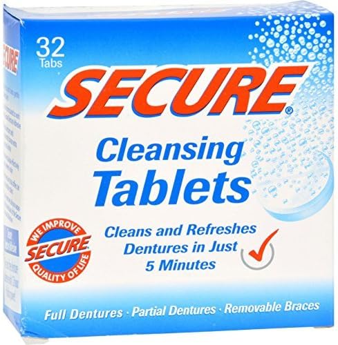 SECURE Denture Adhesive Denture Cleanser - 32 Tablets - Anti Bacterial Formula with Baking Soda