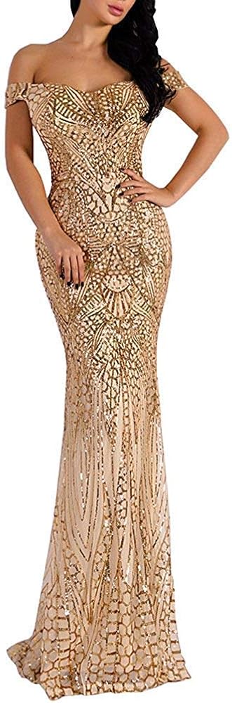 Lin Lin Q Women Bra Sequin Maxi Evening Party Dress