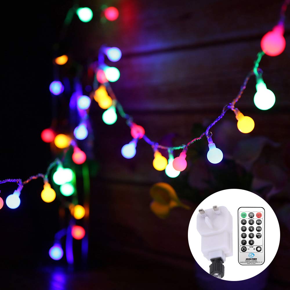 Tomshine Globe String Lights Mains Powered 13M/43ft 100 LED Outdoor Fairy Lights Multi-Color 8 Modes Waterproof with Remote Control for Party Living Room Bedroom Patio Garden