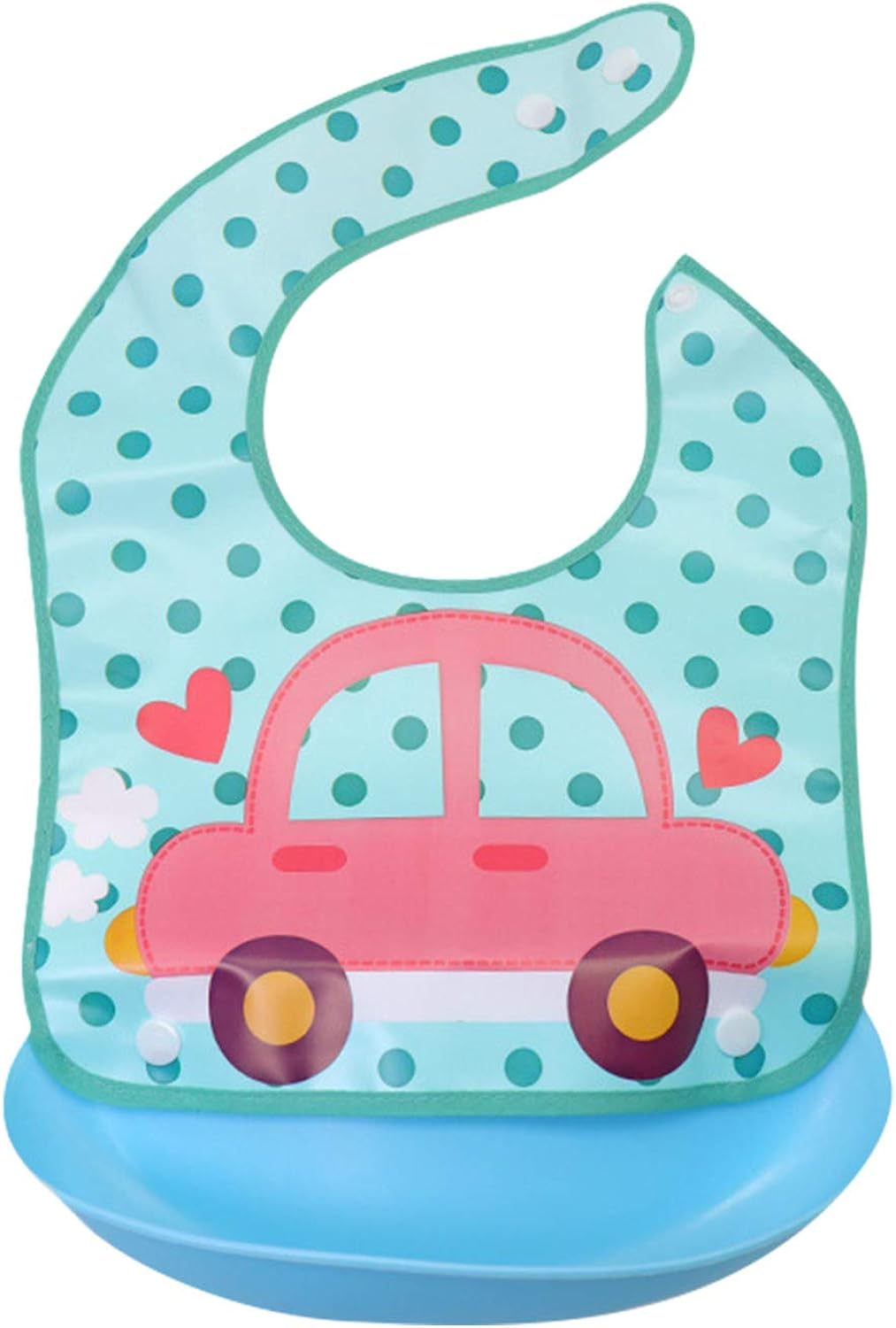 Toddlers Baby Reusable And Washable Cute Cartoon Bibs With Silicone Food Catcher, Waterproof, Stain and Odor Resistant