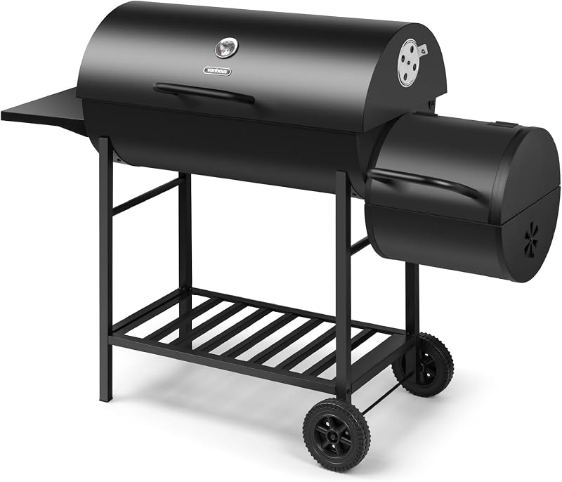 VonHaus Charcoal BBQ Portable Barrel Barbecue with Offset Smoker