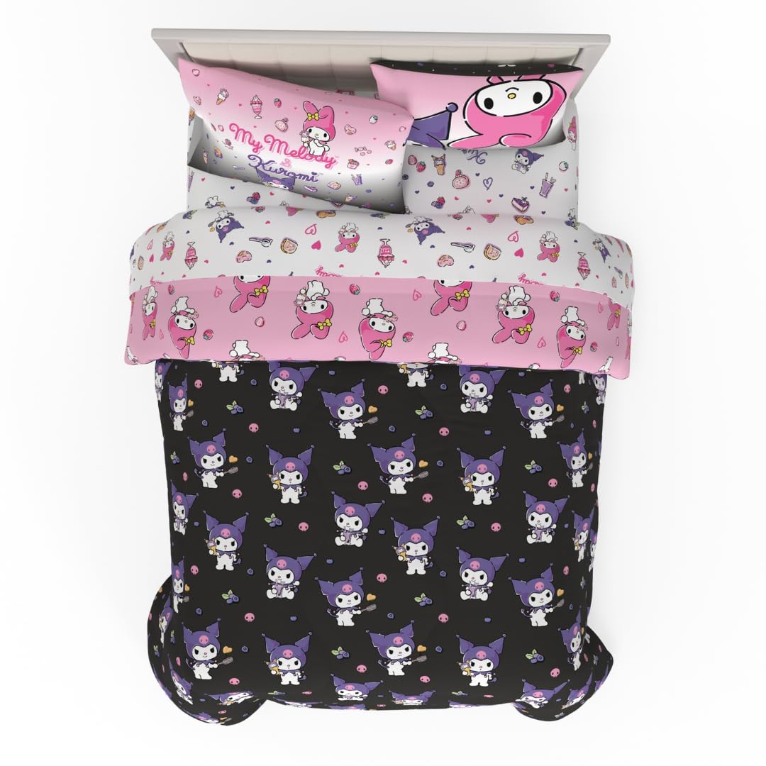 Photo 1 of Sanrio Kuromi & My Melody Bedding 7 Piece Super Soft Cozy Reversible Comforter and Sheet Set with Sham, Full, (Officially Licensed Product) by Franco