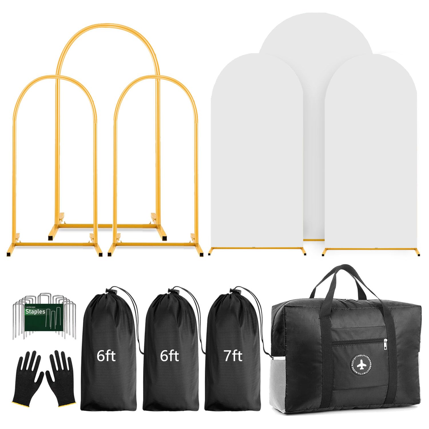Photo 1 of **SEE NOTES** Arch Backdrop Stand Set with Cover,(7.2ft,6ft x 2) Arched Frame Stand & Spandex Wedding Arch Cover & Storage Bag (White, 7.2Ft+6Ft+6Ft)