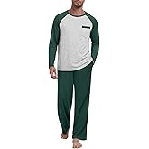 MLXSJ Mens Pajama Set Pjs Sleepwear Lightweight Long Sleeve Pjs Soft Comfy Sleep Set With Pocket