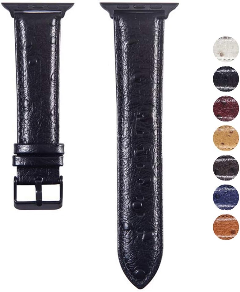 YoChYi Watch Strap, Stereoscopic Spot Ostrich Skin Genuine Leather Replacement Band 38mm 40mm 42mm 44mm Compatible with Apple Watch Series 4 3 2 1 (44mm, Black)