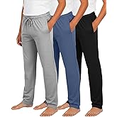Real Essentials 3 Pack: Boys' Soft Pajama Pants - Sleepwear Lounge Bottoms for Kids Teens Youth with Pockets