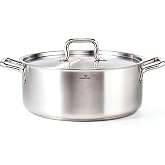 HOMICHEF 19 Quart LARGE Stainless Steel Braiser Pan with Lid - Commercial Grade NICKEL FREE Matte Polished Stainless Steel Braiser Pot 19 QT - Heavy Weight Braising Pan Non Toxic Induction