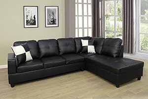 SIENWIEY Sectional Couch Set, L Shape Faux Leather Couch Sectional Sofa Set with Chaise Using for Living Room Furniture(Black-1,Facing Right Chaise)