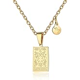 Zodiac Sign Necklace for Women Constellation Tarot Card Pendant Double Sided Gold Stainless Steel Waterproof NonTarnish Friendship Jewelry Gift