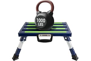 GarfatolRv Aluminum RV Steps, 4-Level Adjustable Folding Step Stool with Non-Slip Rubber Feet, Non-Slip Fluorescent Strip Platform Rv Accessories, Supports Up to 1000 lbs - Blue