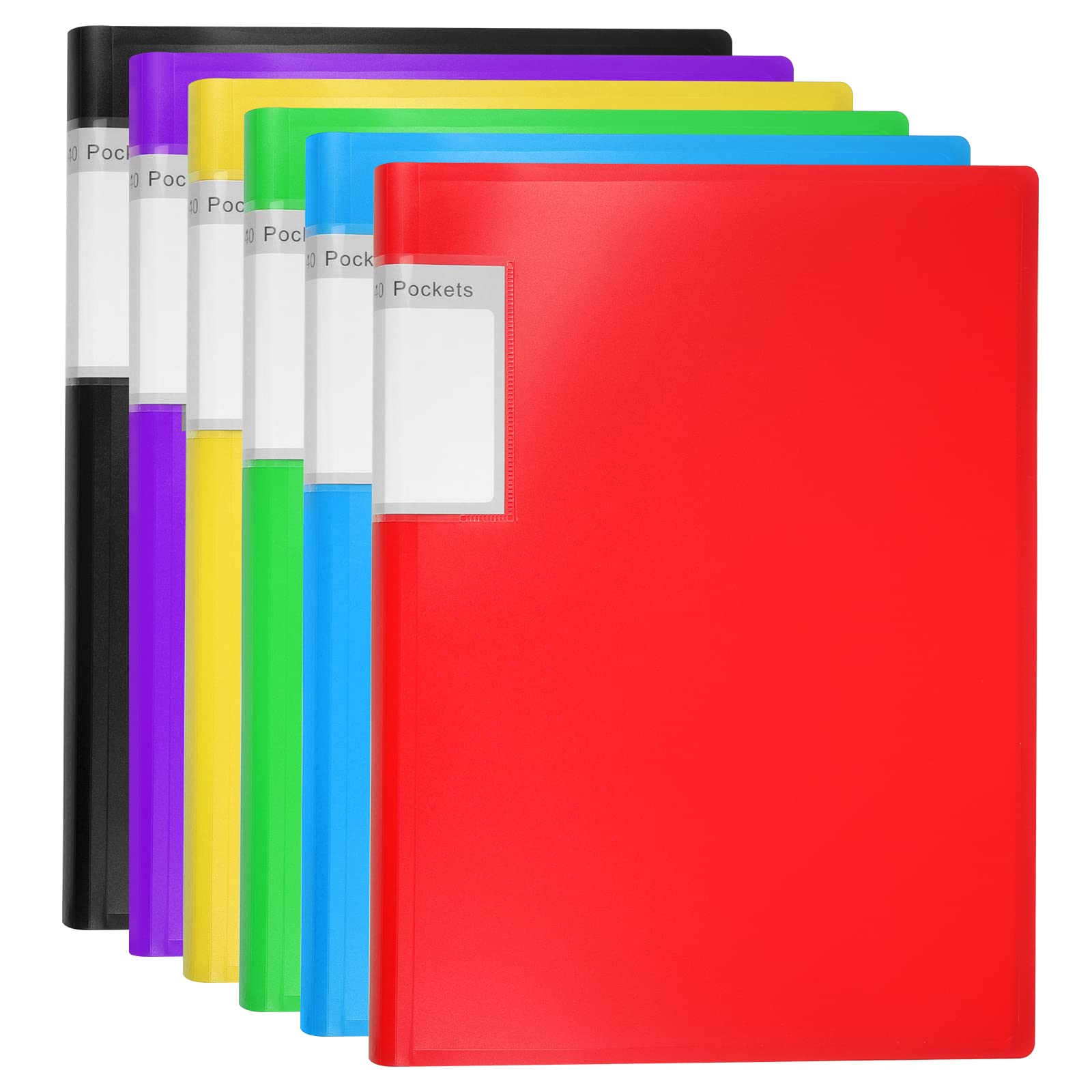A4 Display Book Folder, 6 Pack 40 Pockets (80 Views) Plastic Presentation Folders with Clear Sleeves Portfolio/Certificate File for Office & School Assorted Colours