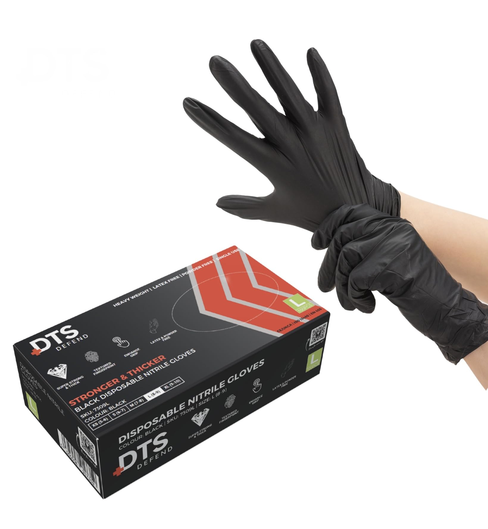 DTS Defend Nitrile Gloves - Disposable Gloves Box of 100 - Super Strong Heavy Duty Blue Gloves - PPE Gloves - Latex Free (Large)