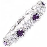 RIZILIA BLOSSOM Tennis Bracelet & Oval Cut CZ [4 Colors available] in White Gold Plated, 7"