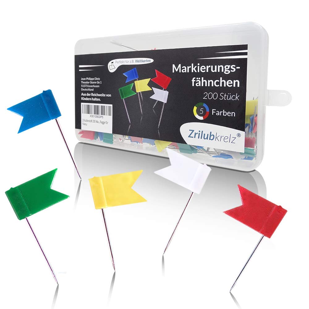 Flaggen Markierfahnchen 5 Farben Mix Weiss Blau Rot Grun Gelb Markierungsfahnen 200 St Ideal Fur Pinnwand Weltkarte Pinnadeln Murando Fahnen Markierungsnadeln Reissnagel