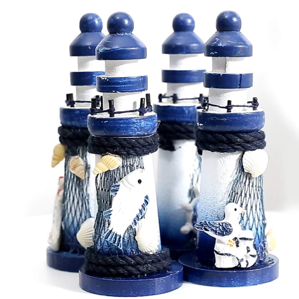 Lighthouse Ornament Unique Mediterranean Style Ocean Theme Wooden Collectible Figurines Crafts for Home Office Decoration