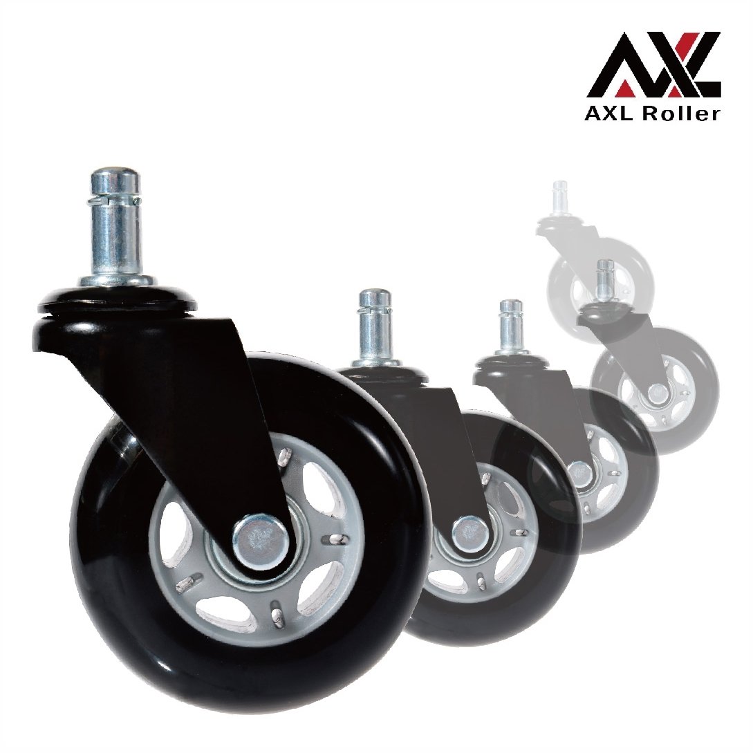 AXL Wheels for Office Chairs 3 inch 11mm, Black Fork / Grey Rim / Wheel